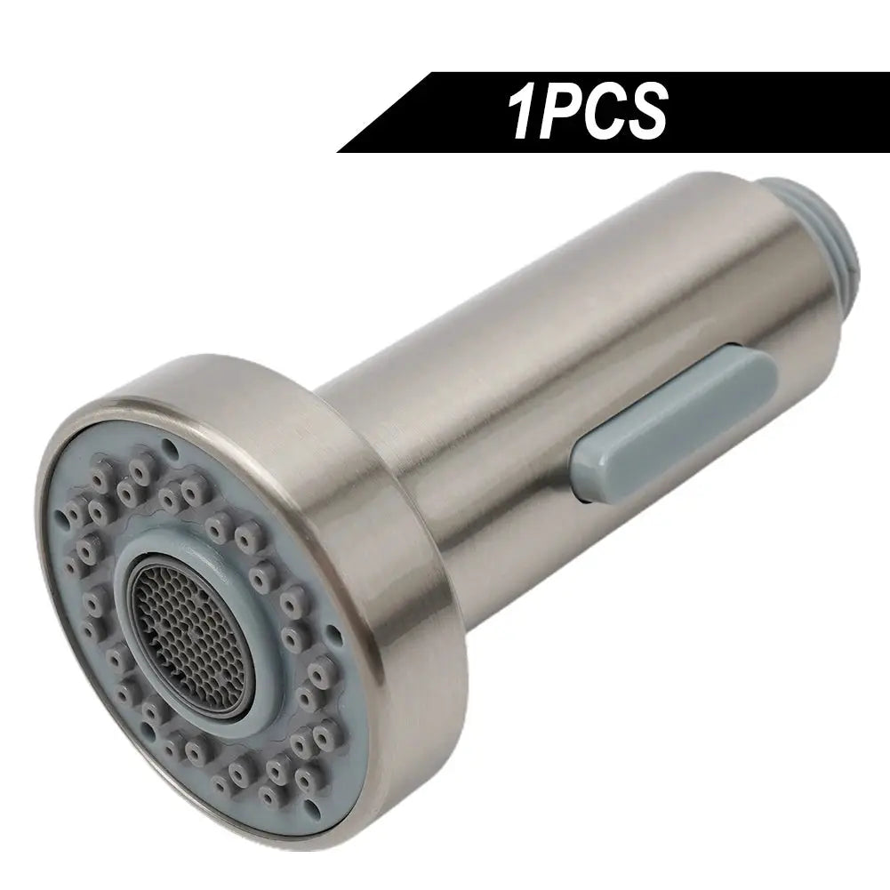 ABS kitchen faucet head replacement; pull-down spray head with stainless steel body and grey nozzle