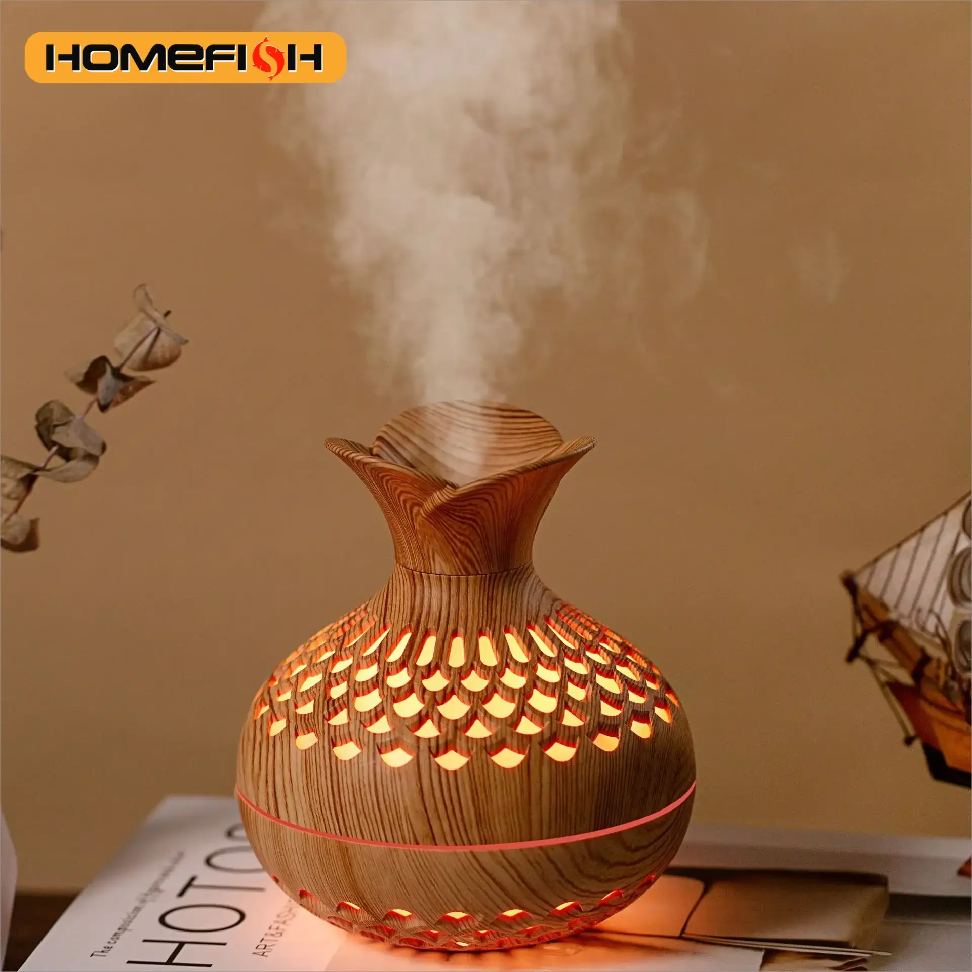 Homefish 300ml USB Air Humidifier Mini Desktop Humidifier Hollow Vase Shape With Colorful Night Lights