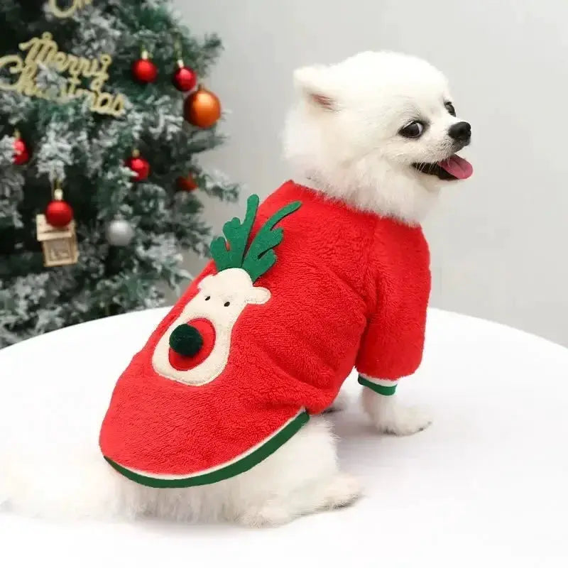 Dog Christmas Clothes Winter Warm Coat Hoodie For Small To Medium Dogs And Cats Elk And Santa Claus Prints Costume