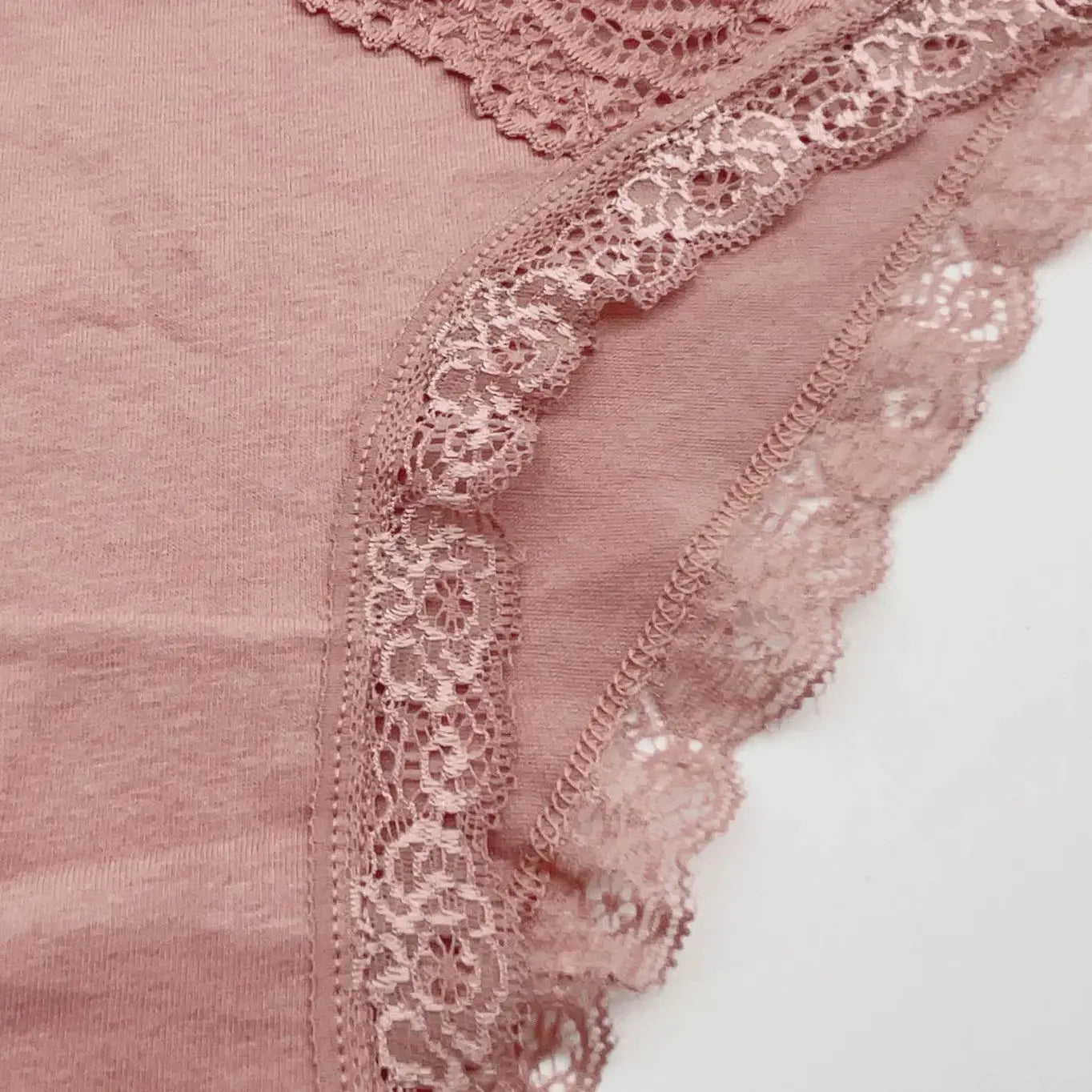 Pink lace-trim low-rise cotton panties for women; one pair shown