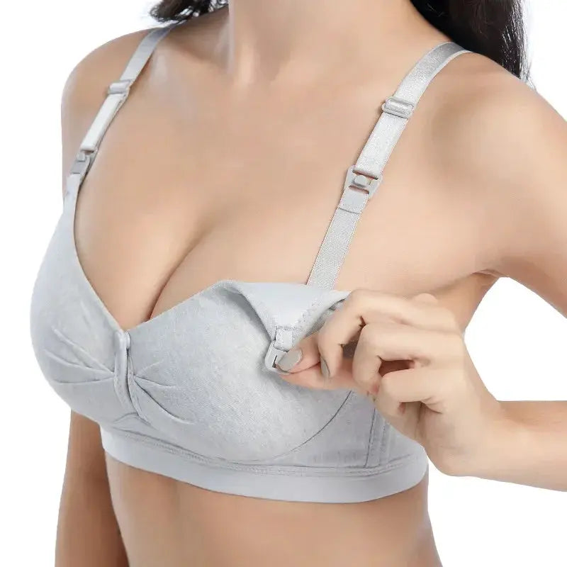 Women's light gray wireless push-up bra with adjustable straps and gathered cups.