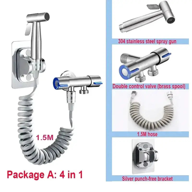 Simples Market handheld stainless steel bidet sprayer set with 1.5m hose, spray gun, wall bracket