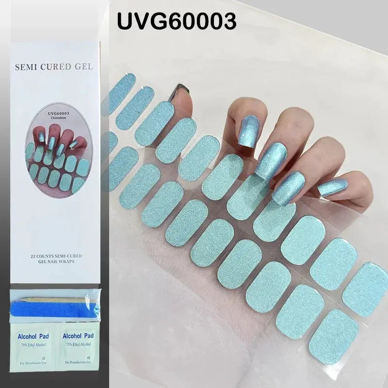 NailLux Semi Cured Nail Wraps For 16 To 20 Tips Easy Full Cover Adhesive Press On Nails Gel Finish UV LED Compatible