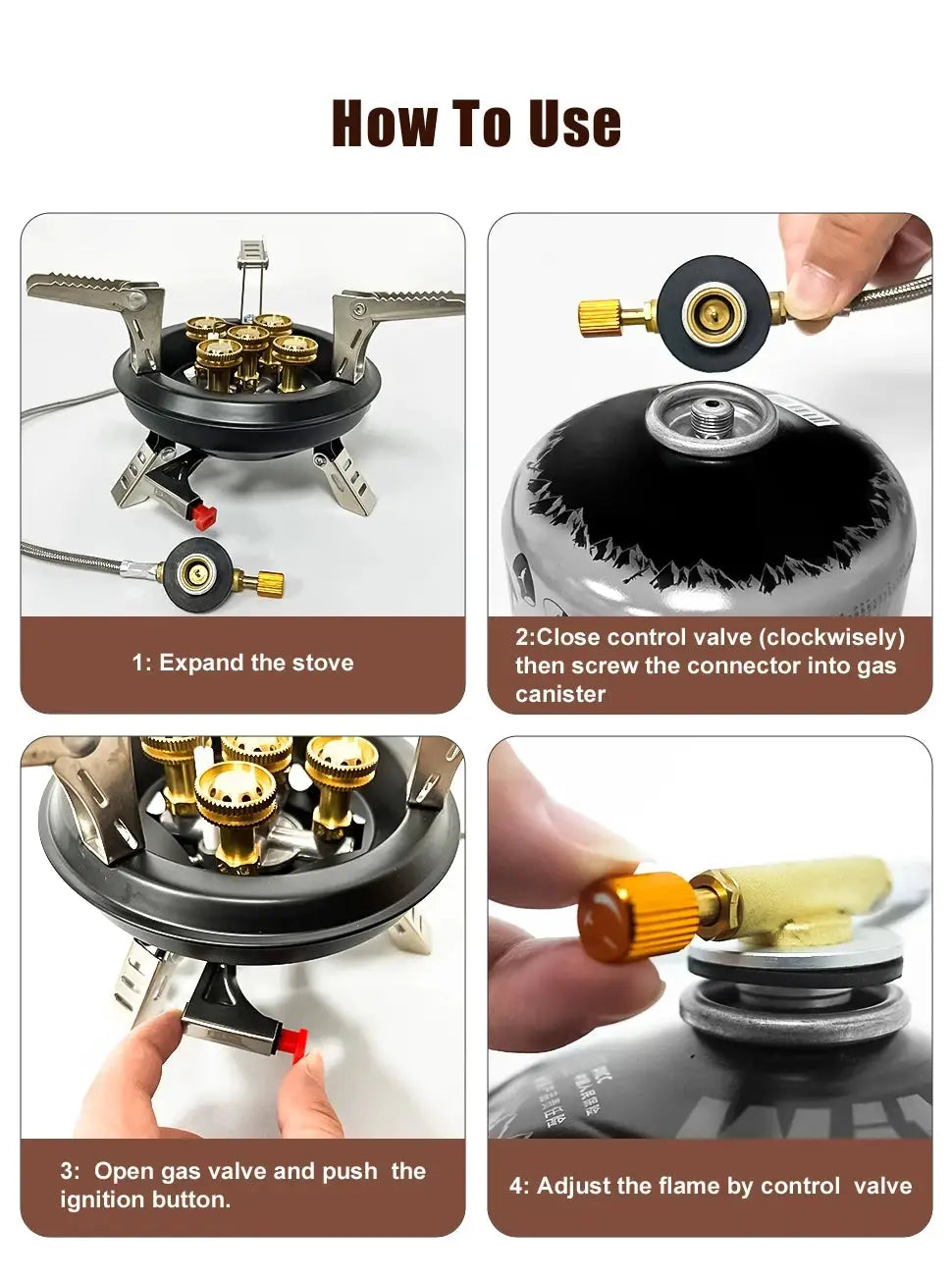 BRS201A high-power camping gas stove with Piezo ignition by Simples Market; black burner with brass fittings