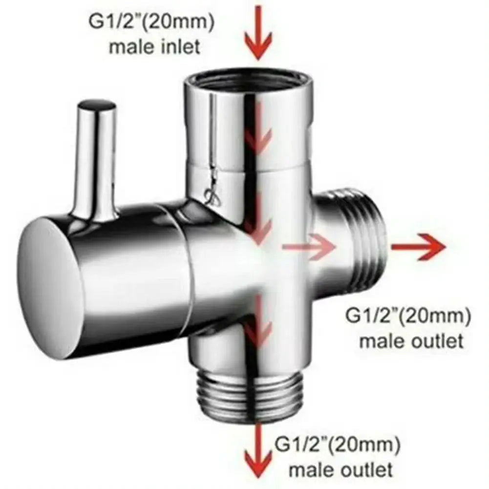 Simples Market chrome G1/2in 3-way diverter valve T-adapter for shower with three male connections