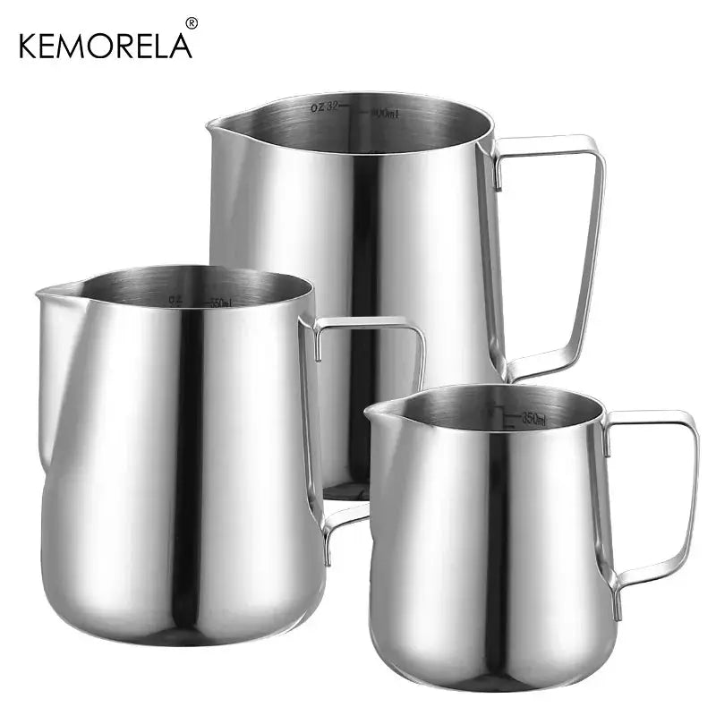 Kemorela Stainless Steel Milk Frothing Pitcher With Scale 350ml 600ml 900ml For Latte Cappuccino Espresso