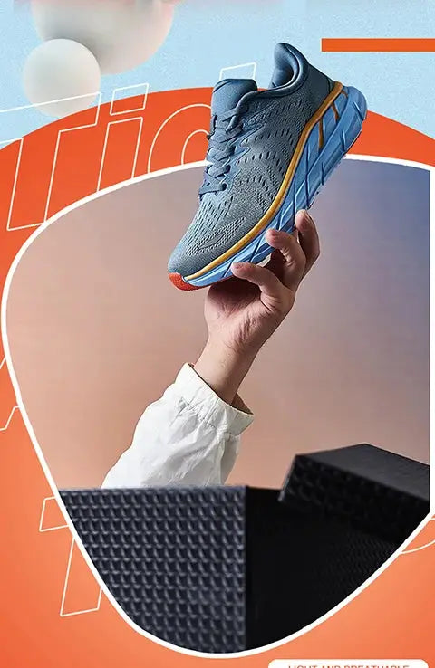 Men's running shoes blue with cushioned sole for outdoor sport
