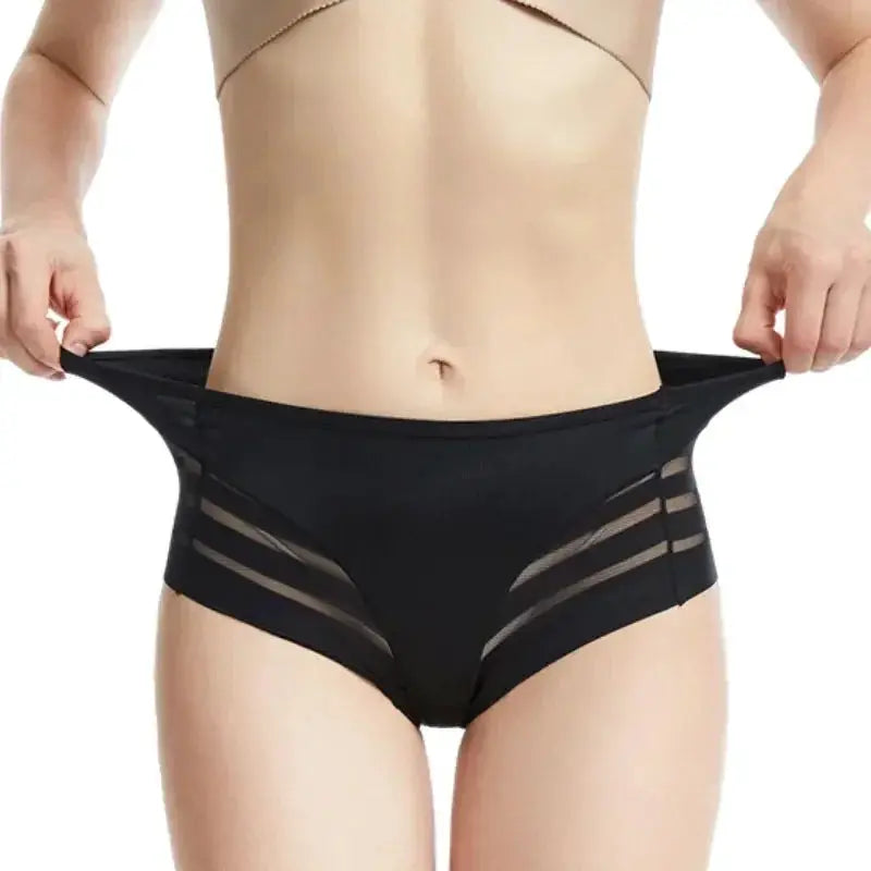 High-waist seamless briefs with tummy-control mesh panels, Simples Market, black