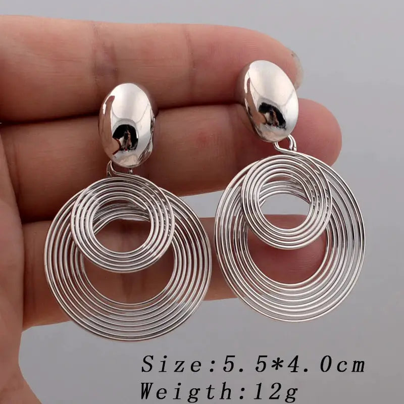 Big round spiral drop earrings, silver-tone, Simples Market pair