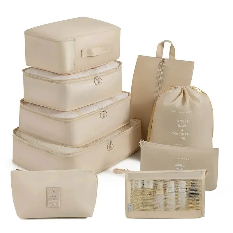EcoVoyage Travel Storage Bag Set 7 8 9 Piece Eco Friendly Compression Packing Cubes For Clothes Shoes Toiletries