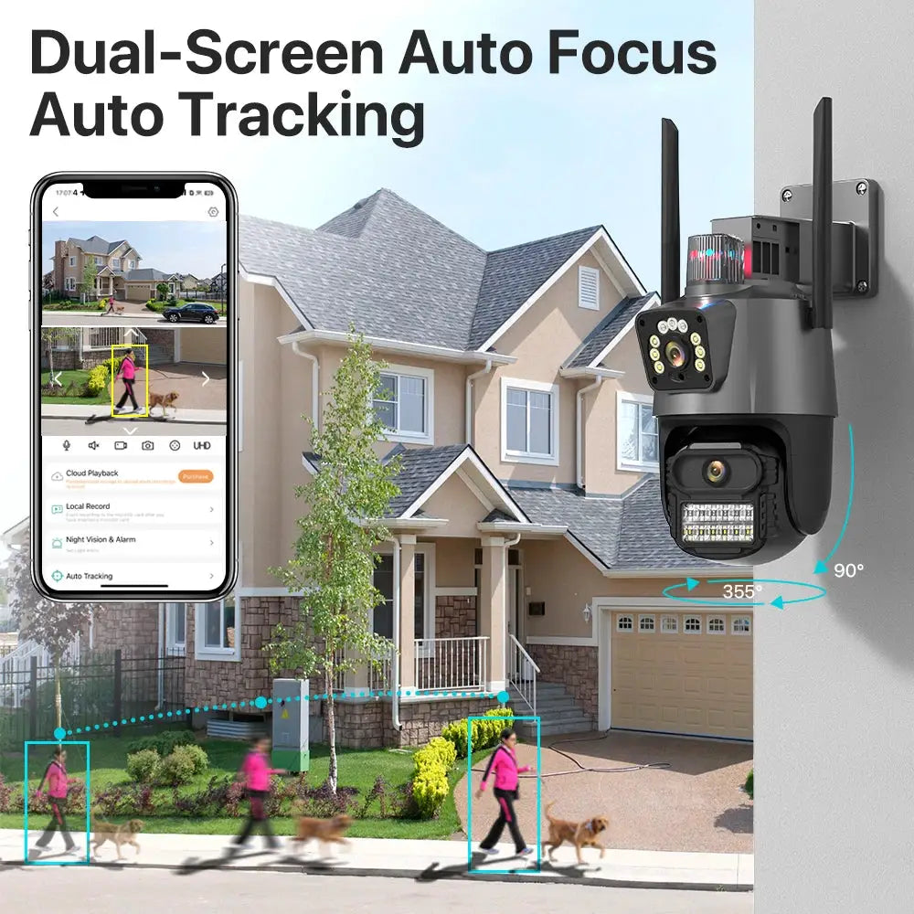 Outdoor Wifi PTZ camera by Simples Market; 4K/8MP dual-lens with dual-screen display and AI auto-tracking