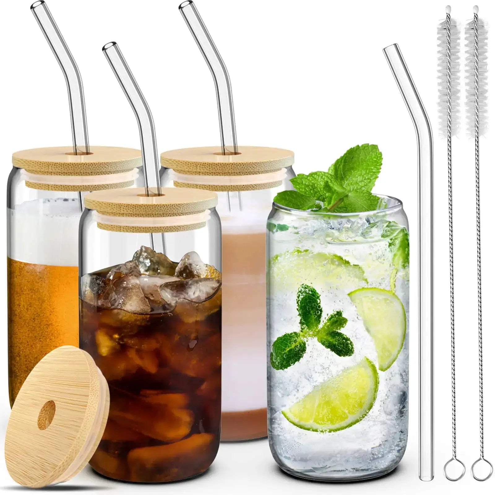 400ml Glass Cup With Wooden Lid And Straw Transparent Beverage Mug For Juice Water Beer Coffee Milk Parties