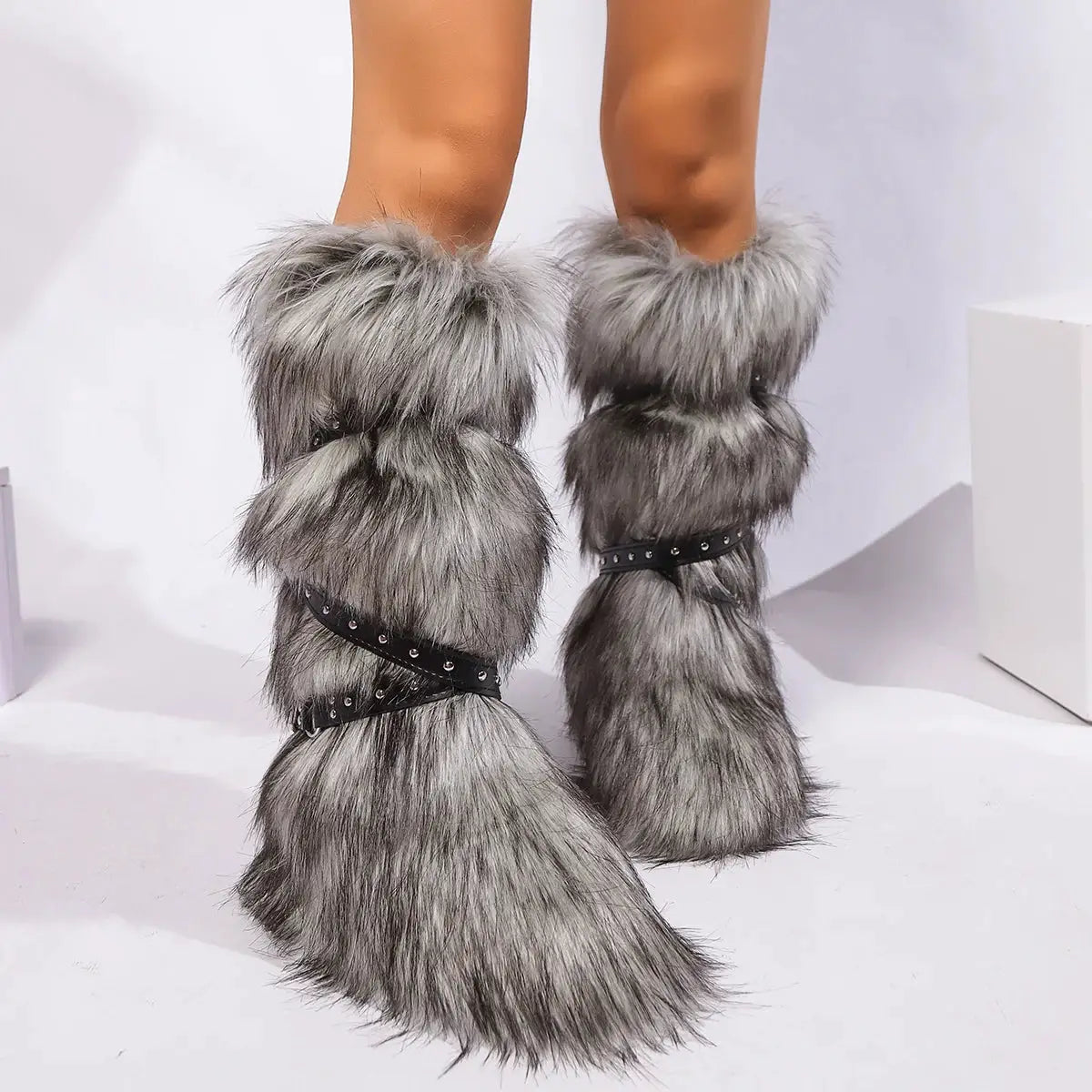 SnowNest Winter Faux Fur Snow Boots For Women Warm Plush Lined Platform Over Knee Boots