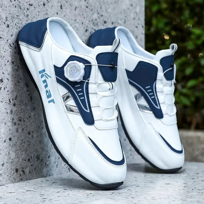 Brand protection 2026 men's lightweight non-slip running shoes in white with navy accents by Simples Market.