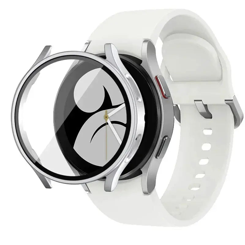 Matte hard PC case with tempered glass screen protector for Samsung Galaxy Watch (40/44mm), white strap