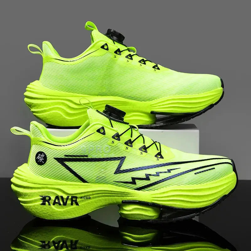 Men's neon lime running shoes with carbon plate cushioning and non-slip sole, Simples Market