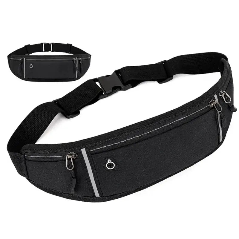 Fanny pack black waist bag with adjustable strap, multiple zip pockets and phone pouch