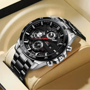 Men's 46mm Sports Style Leather Racing Band Quartz Calendar Watch For Precise Timekeeping