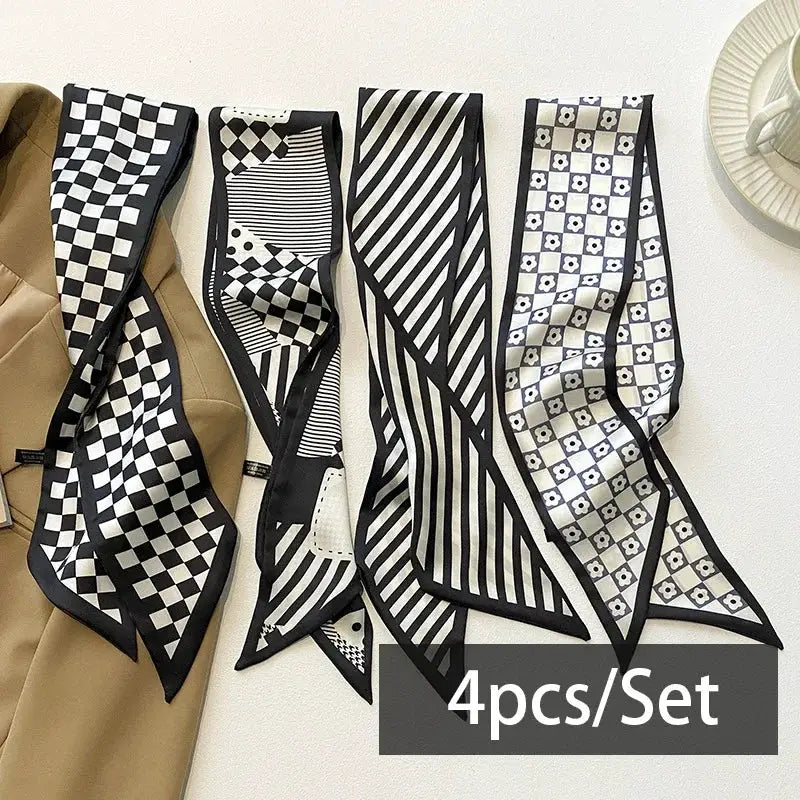 SilkSerene 4 Piece Silk Satin Scarf Set For Women Lightweight Polyester Scarves Luxurious Versatile Wraps