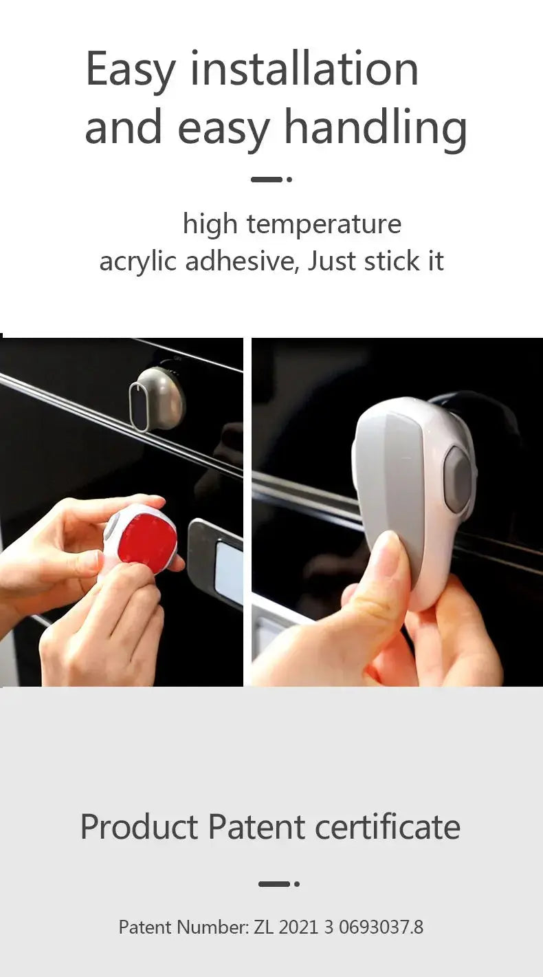 Baby oven door safety lock by Simples Market; white adhesive latch for oven or cabinet doors, easy install
