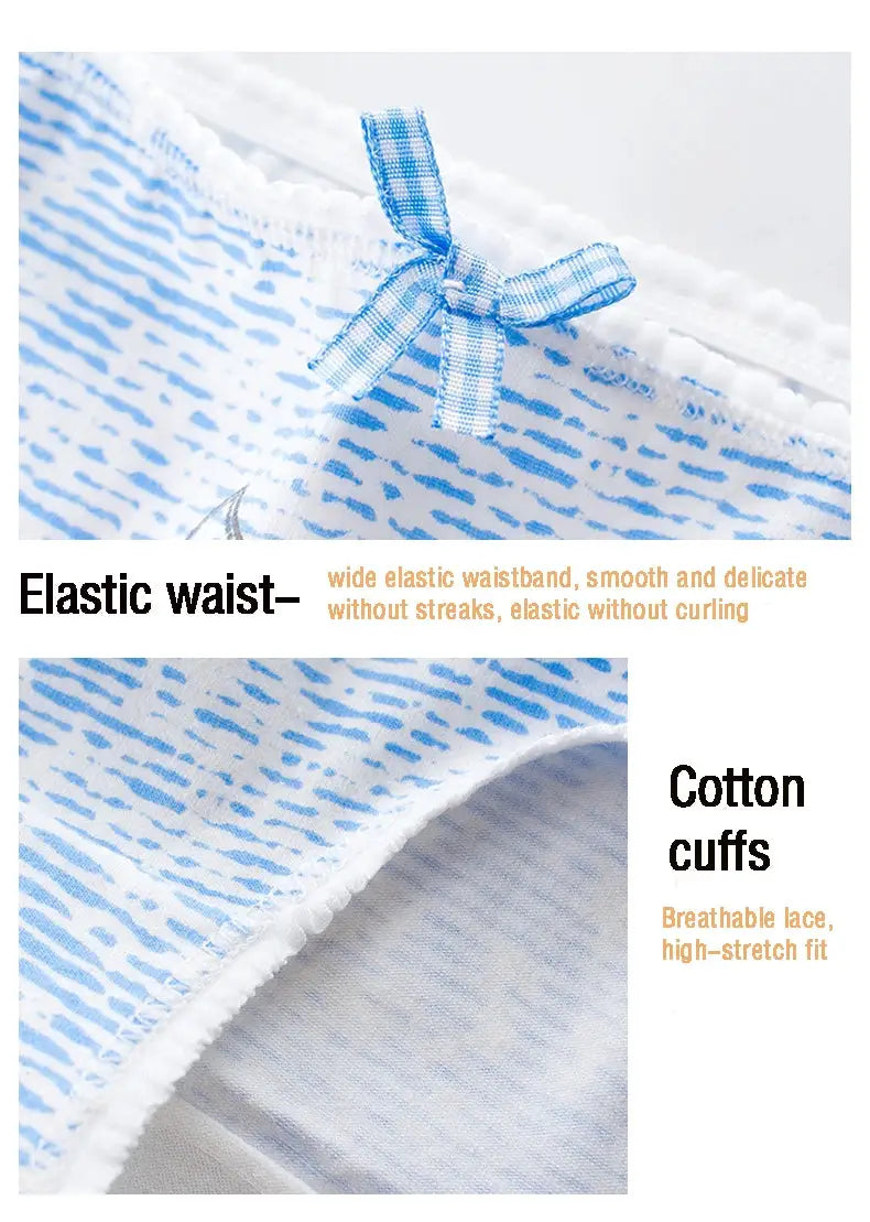 Women’s cotton seamless panties with blue print, bow detail and elastic waistband