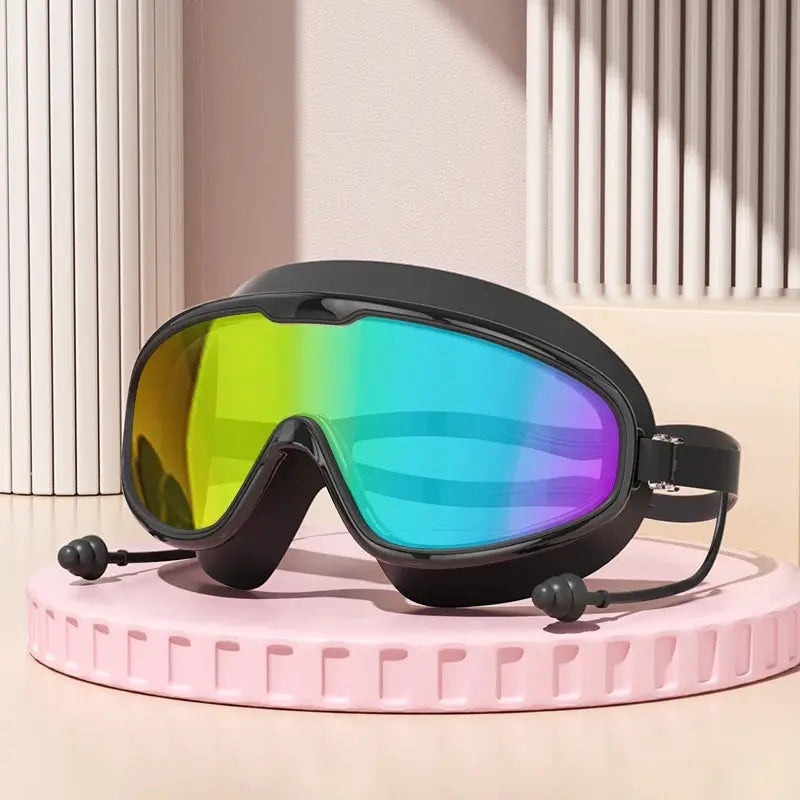 Big Frame Swimming Goggles For Adults With HD Wide View Anti Fog UV Protection Leak Proof Seal Quick Release Clasp