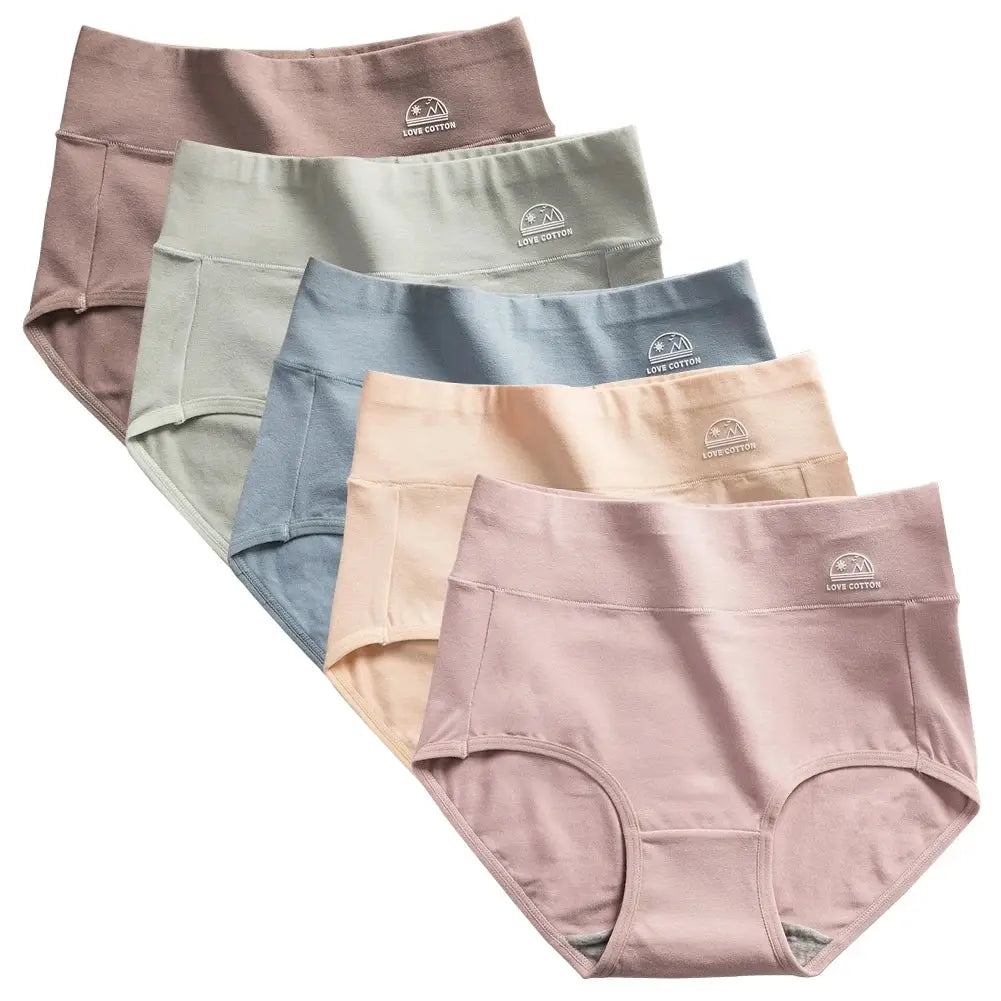 Women's cotton high-waisted underwear six-pack in pastel colors with Love Cotton logos