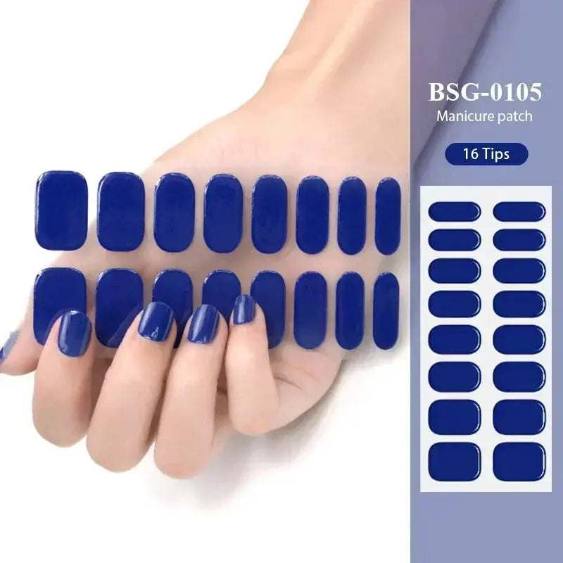 Simples Market blue gel nail wraps, 16 tips full‑cover manicure stickers for UV lamp.