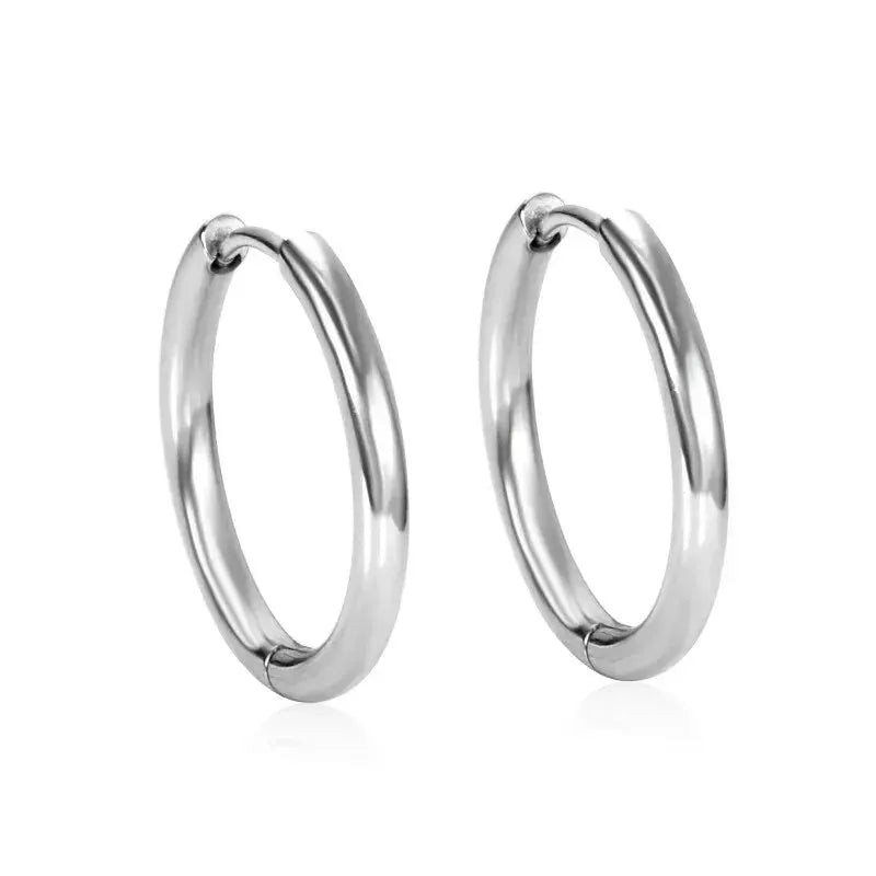 2 Pcs Unisex Small Hoop Earrings Stainless Steel Silver Tone Hypoallergenic For Women And Men Round Circle Jewelry