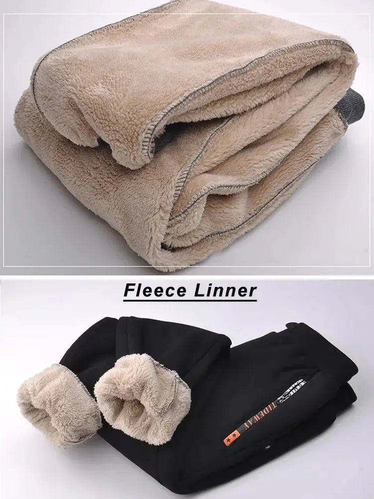 Simples Market men's fleece-lined sweatpants, black with beige fleece lining, thick warm fleece; two-item display