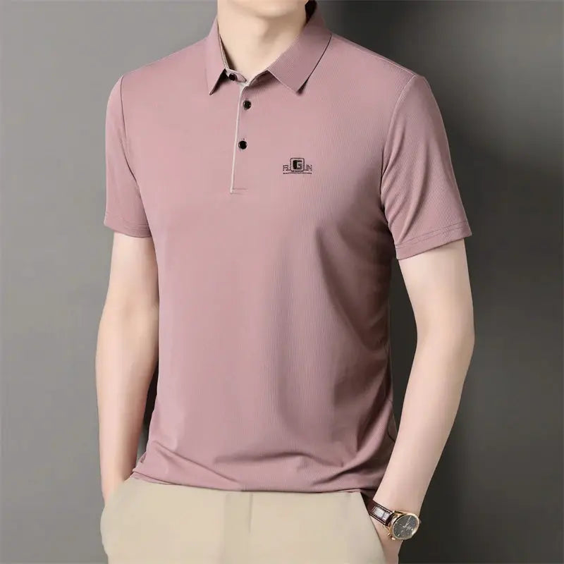 Men's short-sleeved polo shirt, mauve pink with badge logo, Simples Market