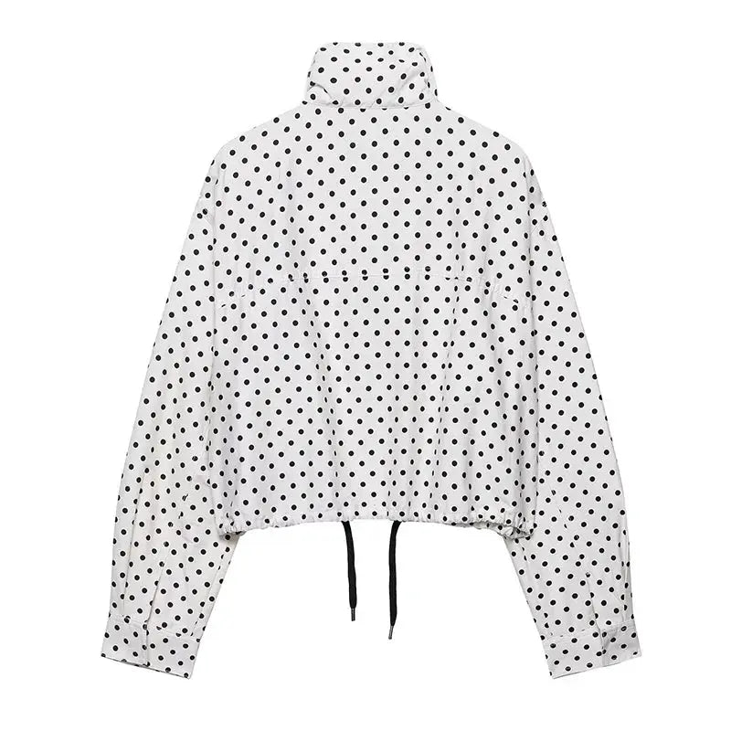 PolkaChic Polka Dot Print Short Coat For Women Elegant Office Ready Long Sleeve Jacket Regular Fit Polyester
