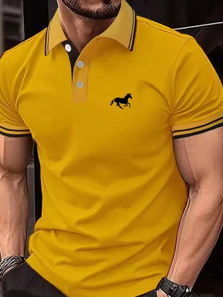 Men's Short Sleeve Polo Shirt Button Lapel Casual Summer Top Polyester Breathable Comfort Size S3XL