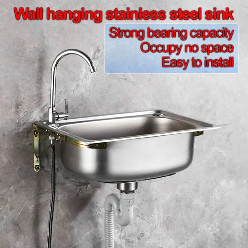 Stainless steel 304 wall-mounted sink with bracket, single basin