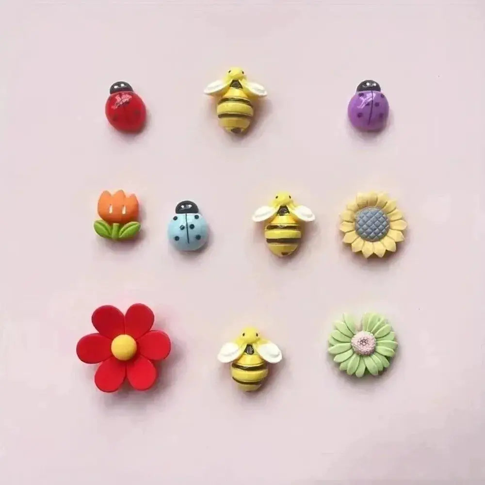 Refrigerator magnets 10pcs by Simples Market featuring bees, ladybugs and colorful flower shapes