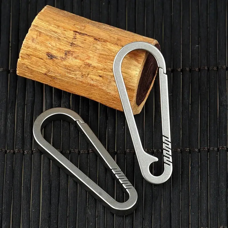 2 titanium alloy quick-release keychain carabiners, silver metal, compact oval design