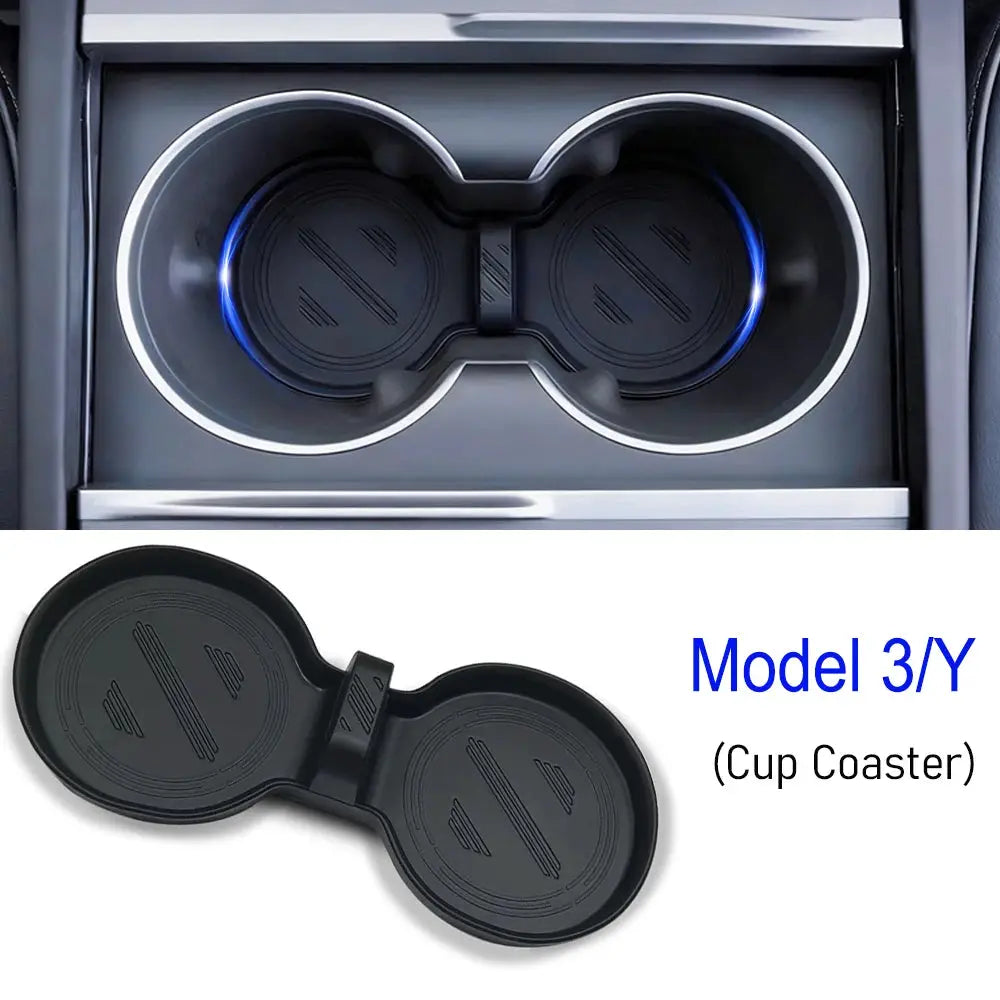 Model 3/Y cup coaster set by Simples Market, 2 pcs, black TPE coasters for Tesla.