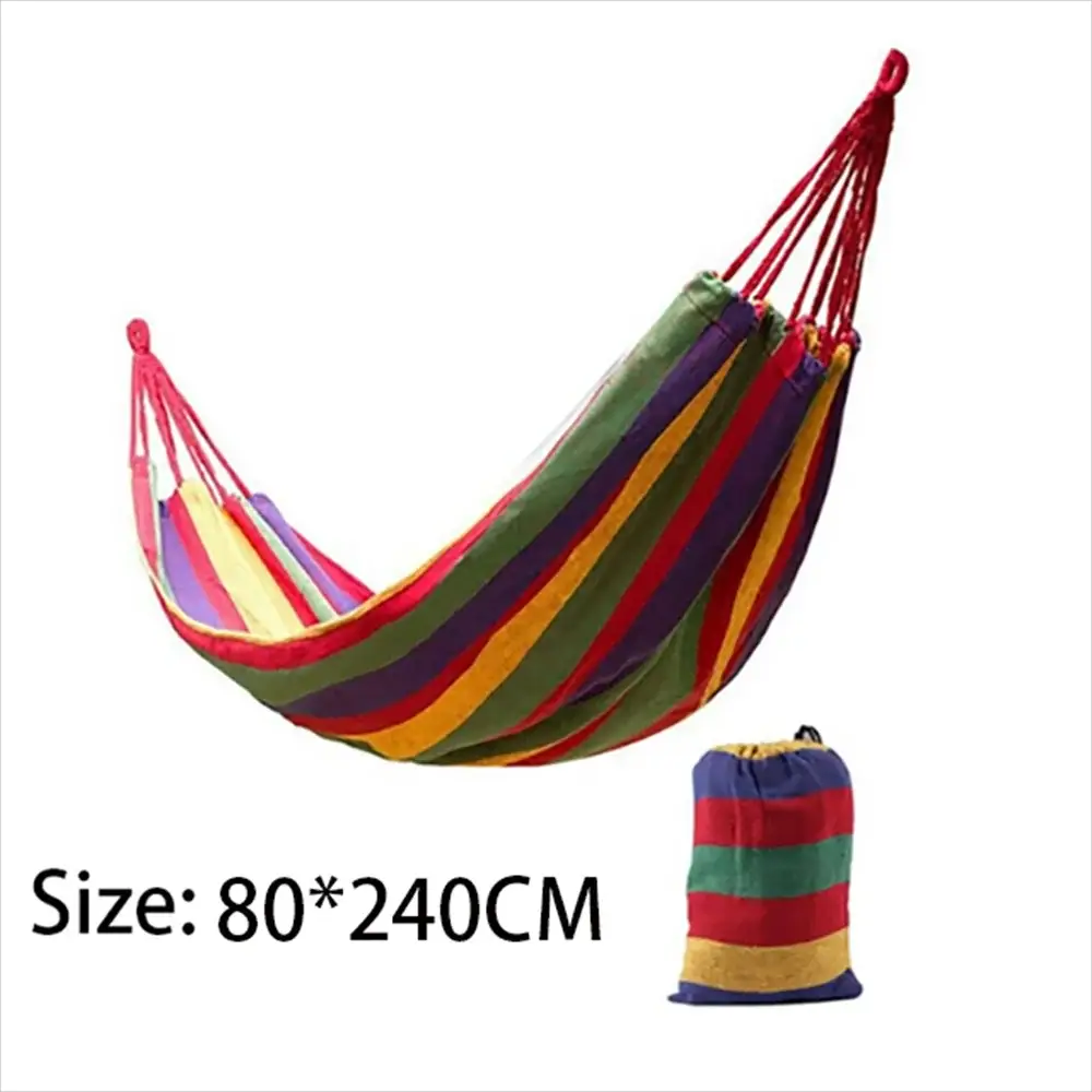Double hammock canvas cotton, 2‑person, multicolor striped red/blue, includes tree straps