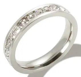 Gold Stainless Steel Ring With Round Bead And Clear Crystal Zircon Waterproof Everyday Fine Jewelry