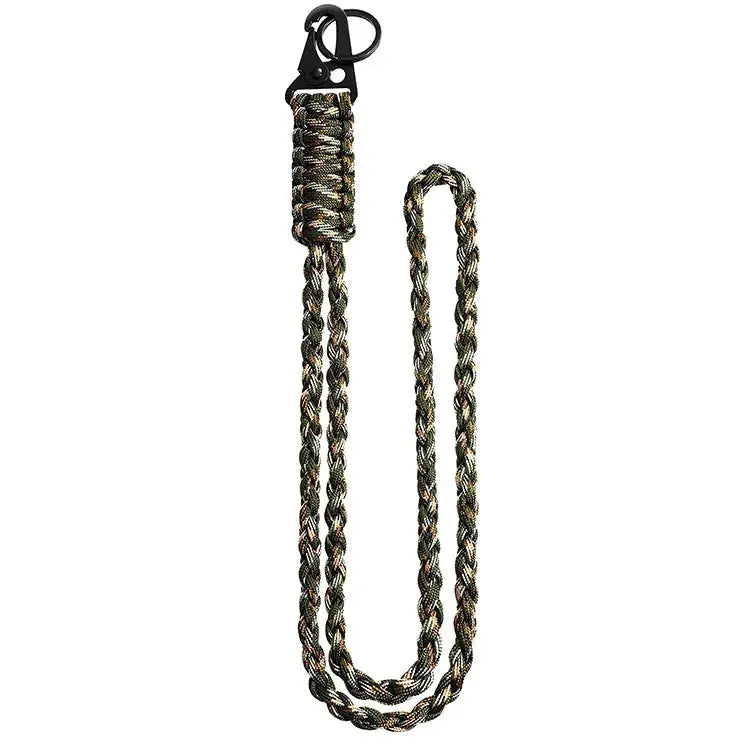 Paracord lanyard keychain, 7-core camo braided cord with metal clip and key ring.