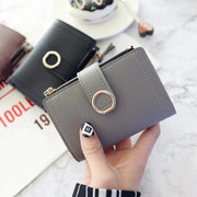 Women’s gray PU zipper wallet with circular ring strap (2-pack)