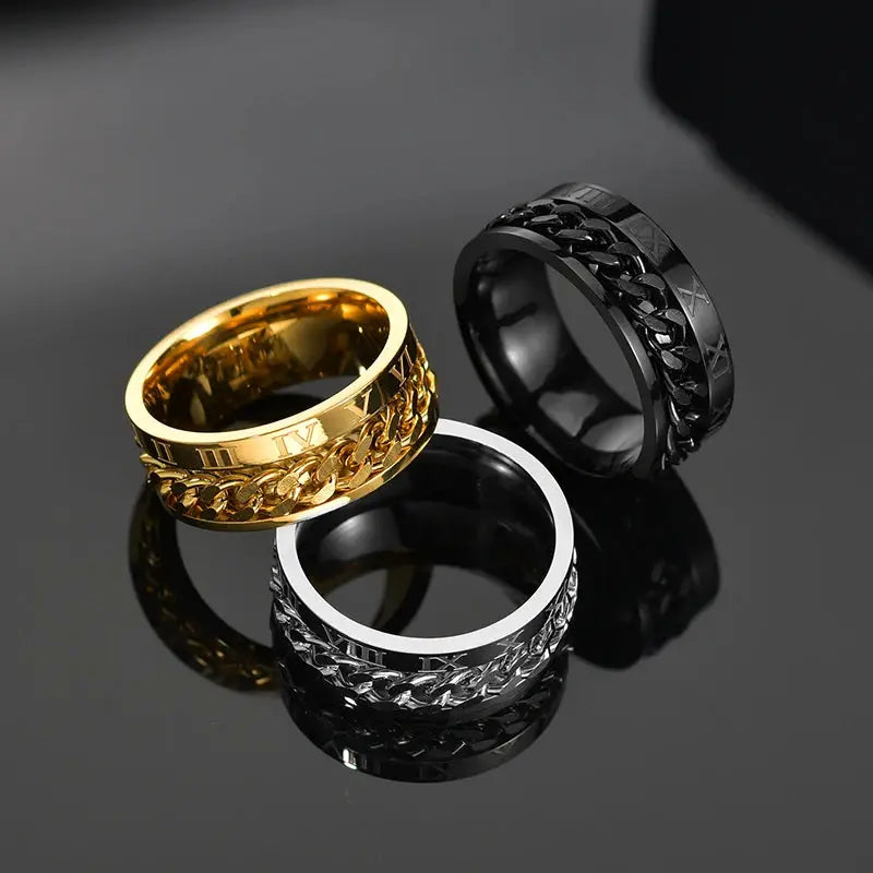 Stainless Steel Rotating Chain Ring for Men and Women High Quality Spinner Punk Jewelry for Parties Gift