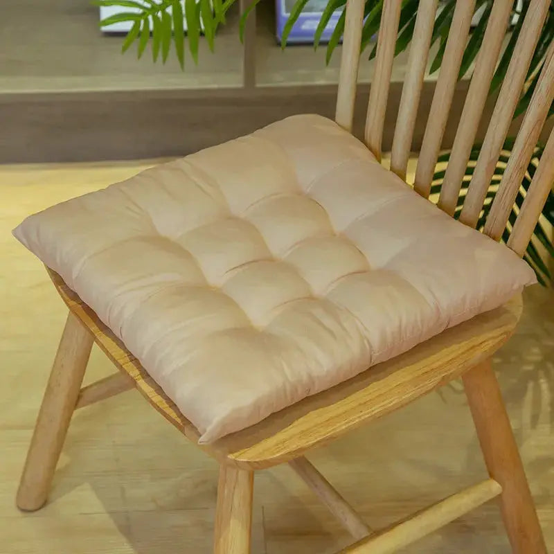LMETJMA chair pad cushion by Simples Market; beige tufted square dining chair cushion with ties.