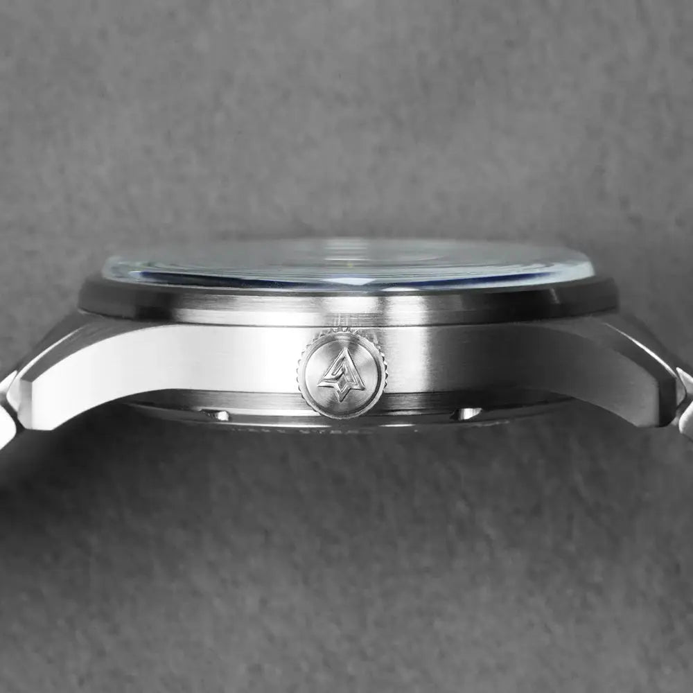 CADISEN automatic mechanical watch; silver stainless steel case with domed glass
