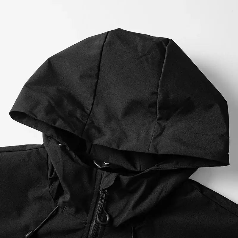 LNGXO unisex black waterproof hiking jacket with hood and full zipper
