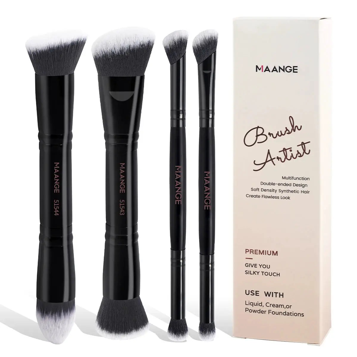 Maange 4 Piece Dual Ended Makeup Brush Set With Box For Beginners Travel Essentials Travel Ready