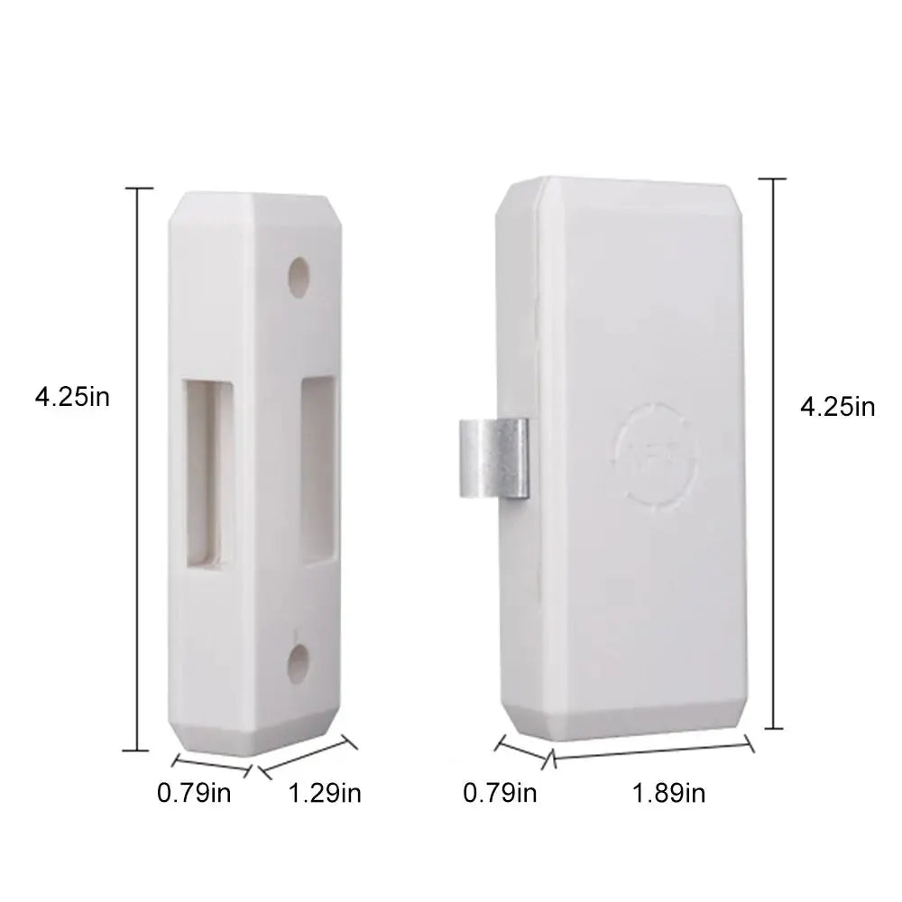 Simples Market smart drawer lock pair in white plastic; NFC card unlock, no-hole design for file cabinets