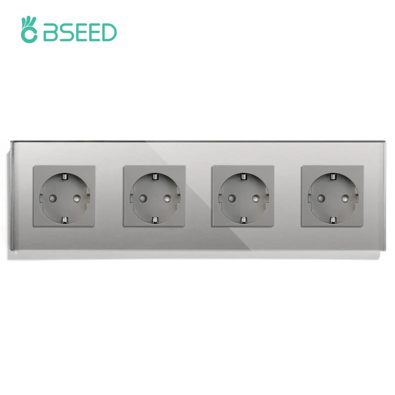 BSEED EU standard four-socket wall outlet panel with glass face, 16A, by Simples Market