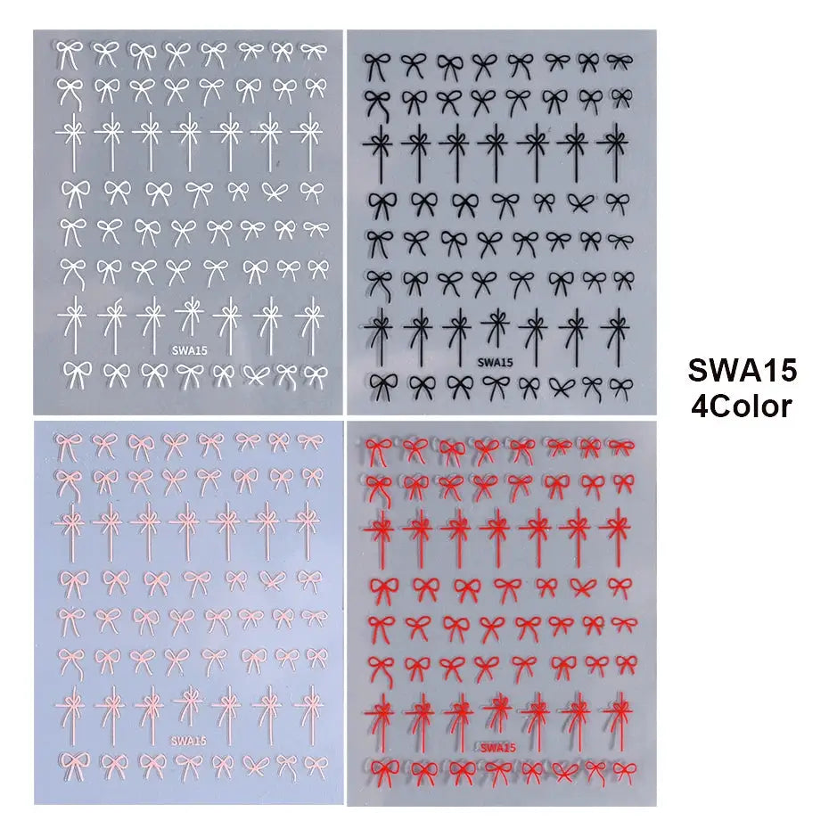 Nail stickers set bowknot ribbons by Simples Market, 4-color self-adhesive decals (SWA15) for DIY manicure