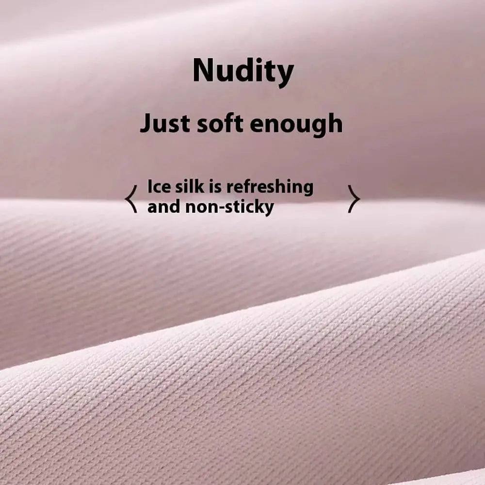 Simples Market anti-cameltoe panties promo on soft pink ice-silk fabric with bold text overlay.